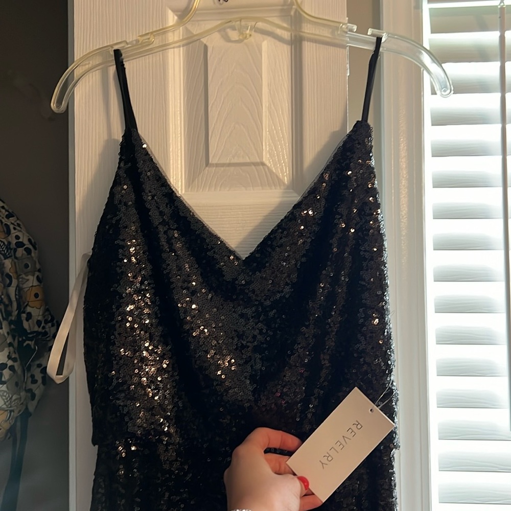 Revelry Hazel Black Sequin Bridesmaid Dress